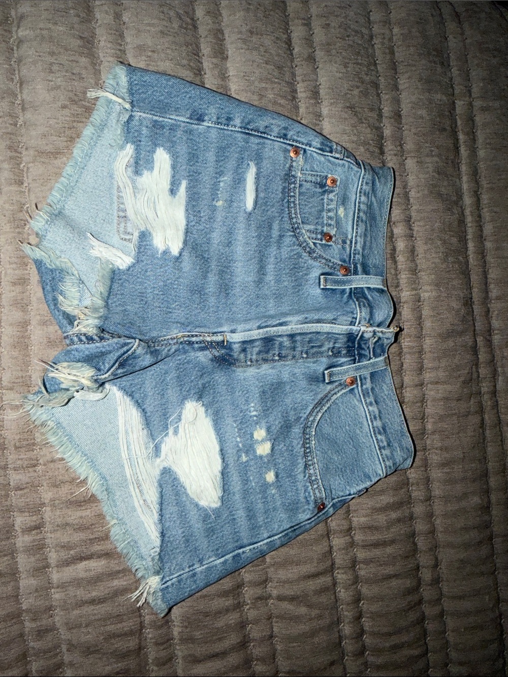 Levi's Light Blue Distressed High-Rise Denim Shorts